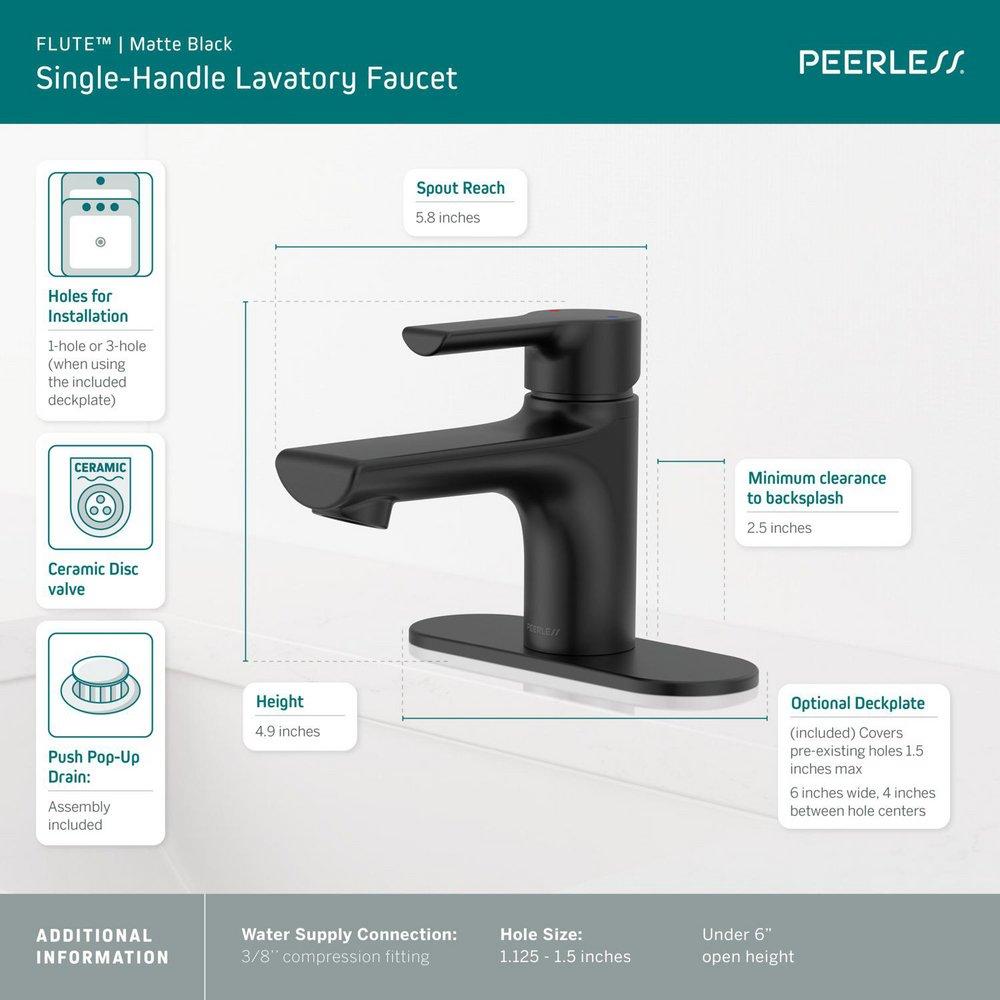 Peerless&reg; Matte Black Single Handle Monoblock Bathroom Sink Faucet 
