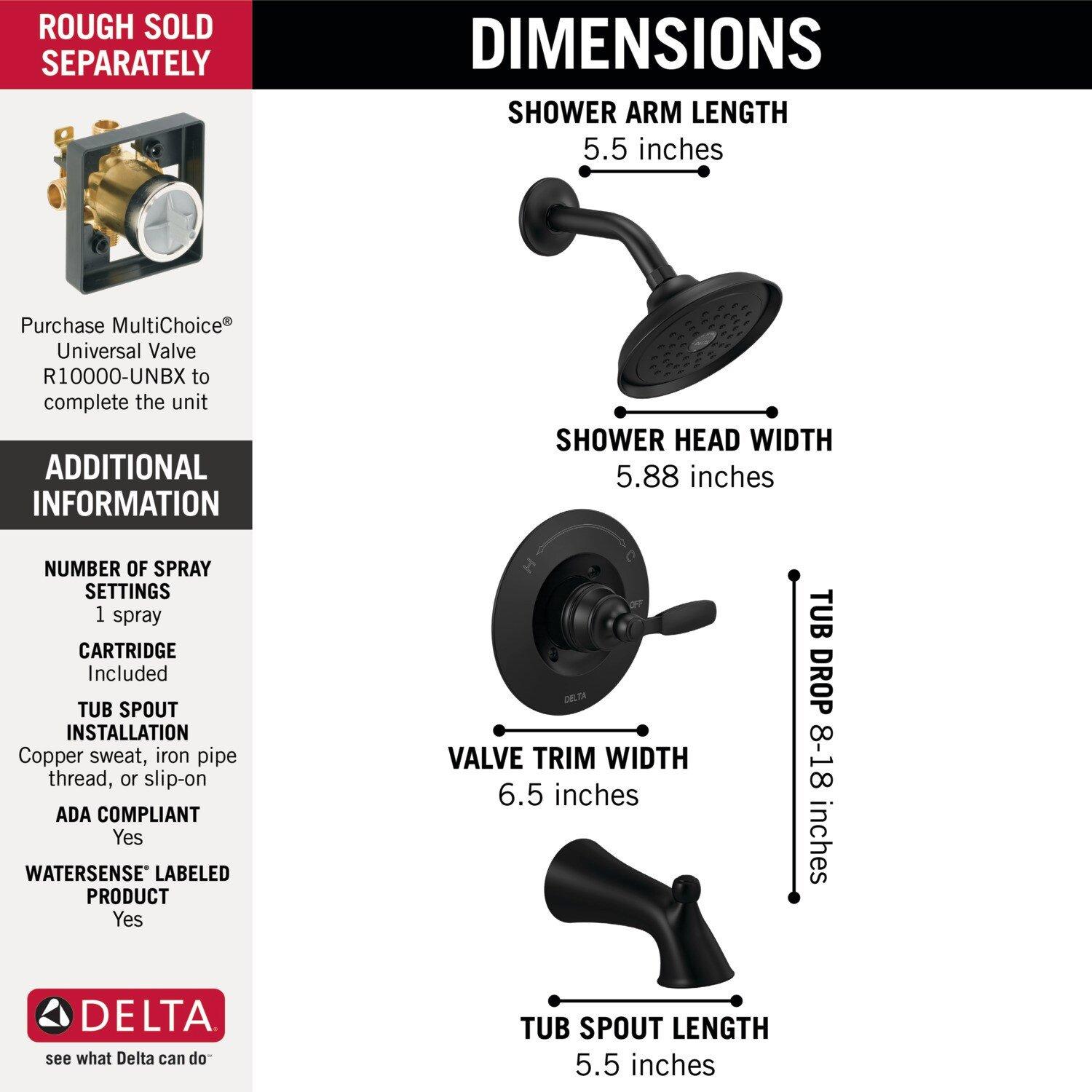 Delta Faucet Matte Black One Handle Single Function Bathtub & Shower Faucet 