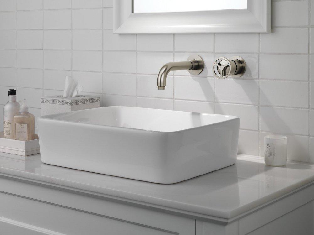 Single Handle Wall Mount Bathroom Sink Faucet in Brilliance&reg; Stainless 