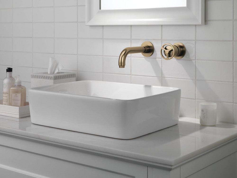 Single Handle Wall Mount Bathroom Sink Faucet in Brilliance&reg; Champagne Bronze 