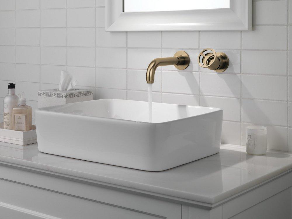 Single Handle Wall Mount Bathroom Sink Faucet in Brilliance&reg; Champagne Bronze 