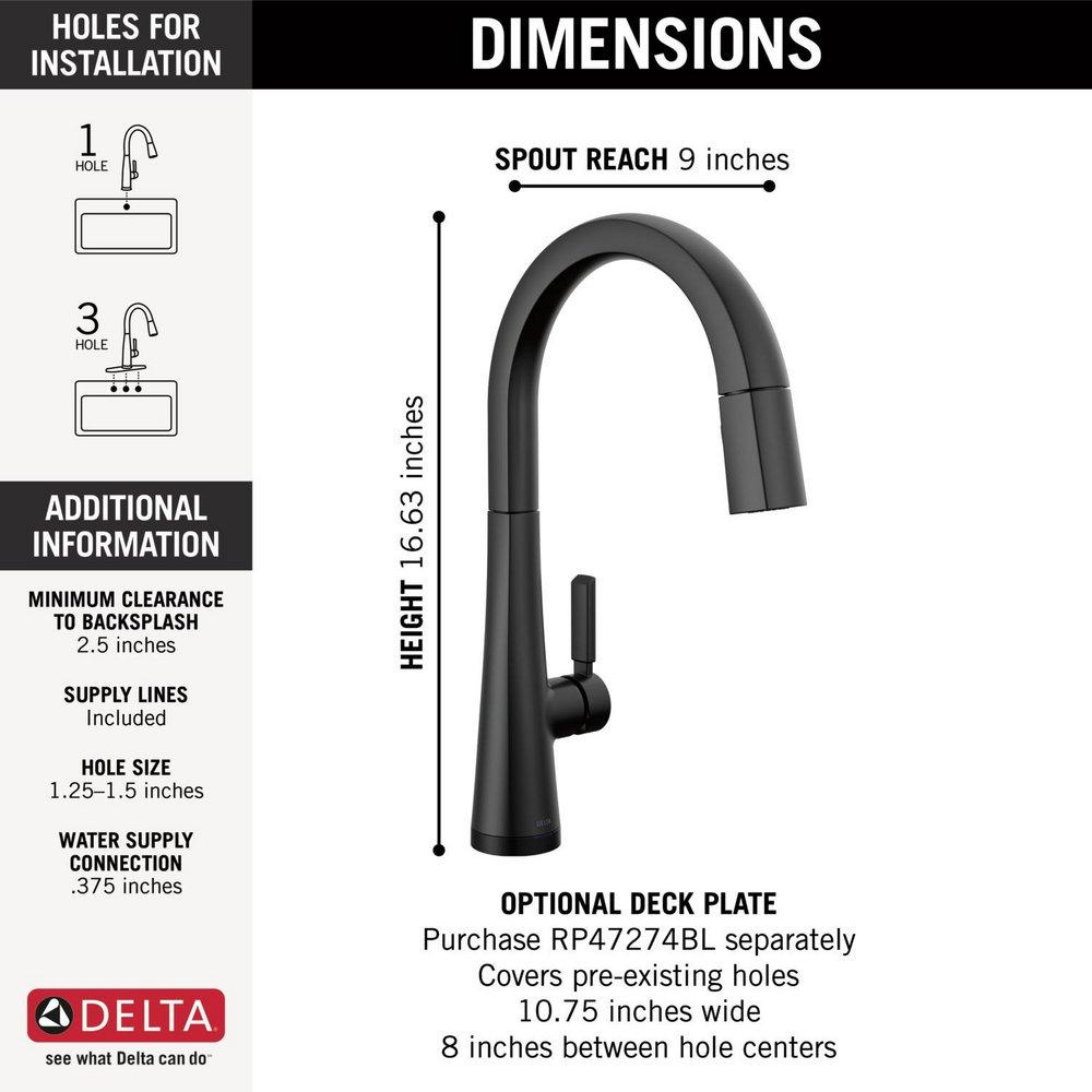 Delta Faucet Matte Black Single Handle Pull Down Kitchen Faucet 