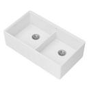 DXV Canvas White 35-3/4 x 20 in. No Hole Fireclay 2 Bowl Undermount Kitchen Sink 