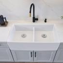 DXV Canvas White 35-3/4 x 20 in. No Hole Fireclay 2 Bowl Undermount Kitchen Sink 