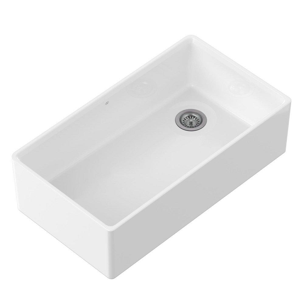 DXV Canvas White 36 x 20 in. No Hole Fireclay 1 Bowl Undermount Kitchen Sink 