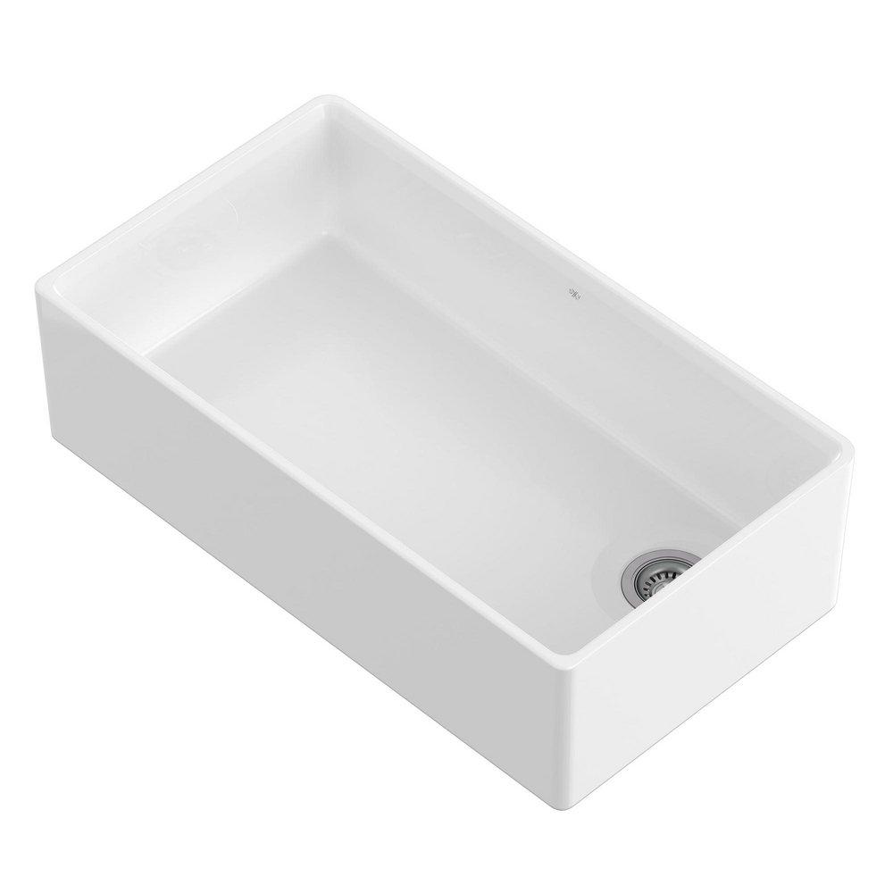 DXV Canvas White 36 x 20 in. No Hole Fireclay 1 Bowl Undermount Kitchen Sink 