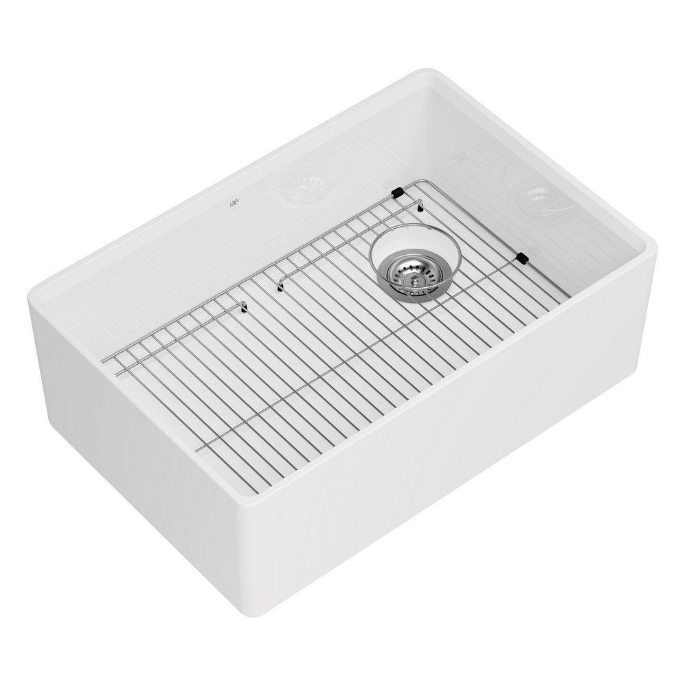 DXV Canvas White 29-3/4 x 20 in. No Hole Fireclay 1 Bowl Undermount Kitchen Sink 