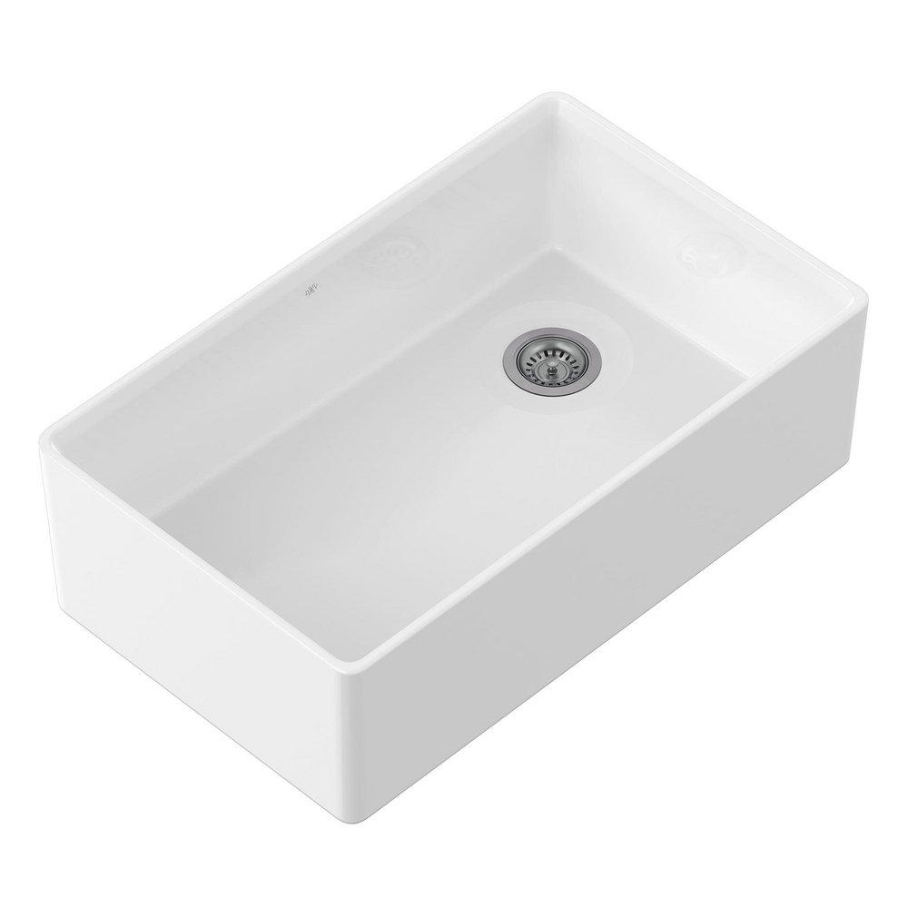 DXV Canvas White 32-3/4 x 20 in. No Hole Fireclay 1 Bowl Undermount Kitchen Sink 