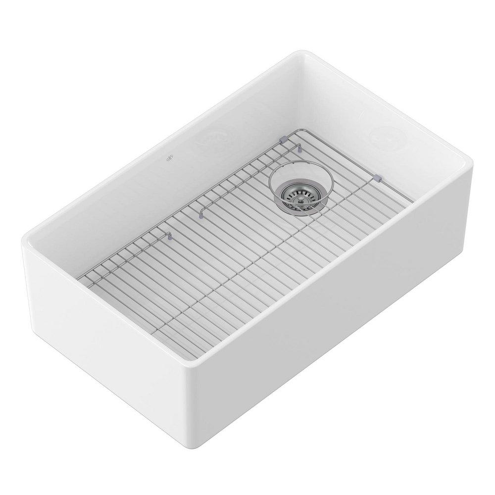 DXV Canvas White 32-3/4 x 20 in. No Hole Fireclay 1 Bowl Undermount Kitchen Sink 