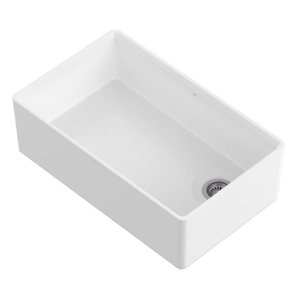 DXV Canvas White 32-3/4 x 20 in. No Hole Fireclay 1 Bowl Undermount Kitchen Sink 