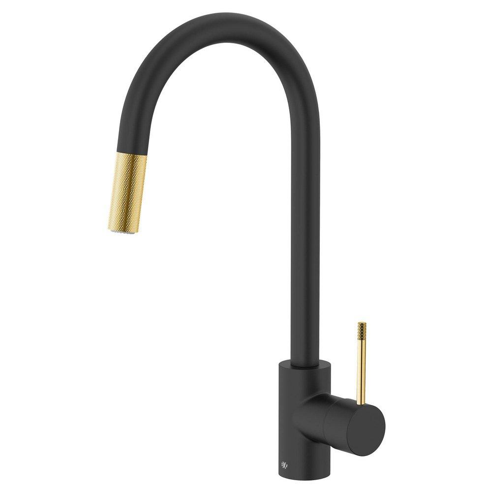 DXV Matte Black/Satin Brass Pull Down Kitchen Faucet 