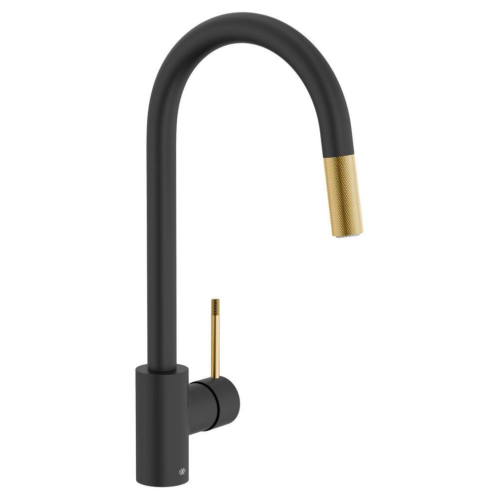 DXV Matte Black/Satin Brass Pull Down Kitchen Faucet 