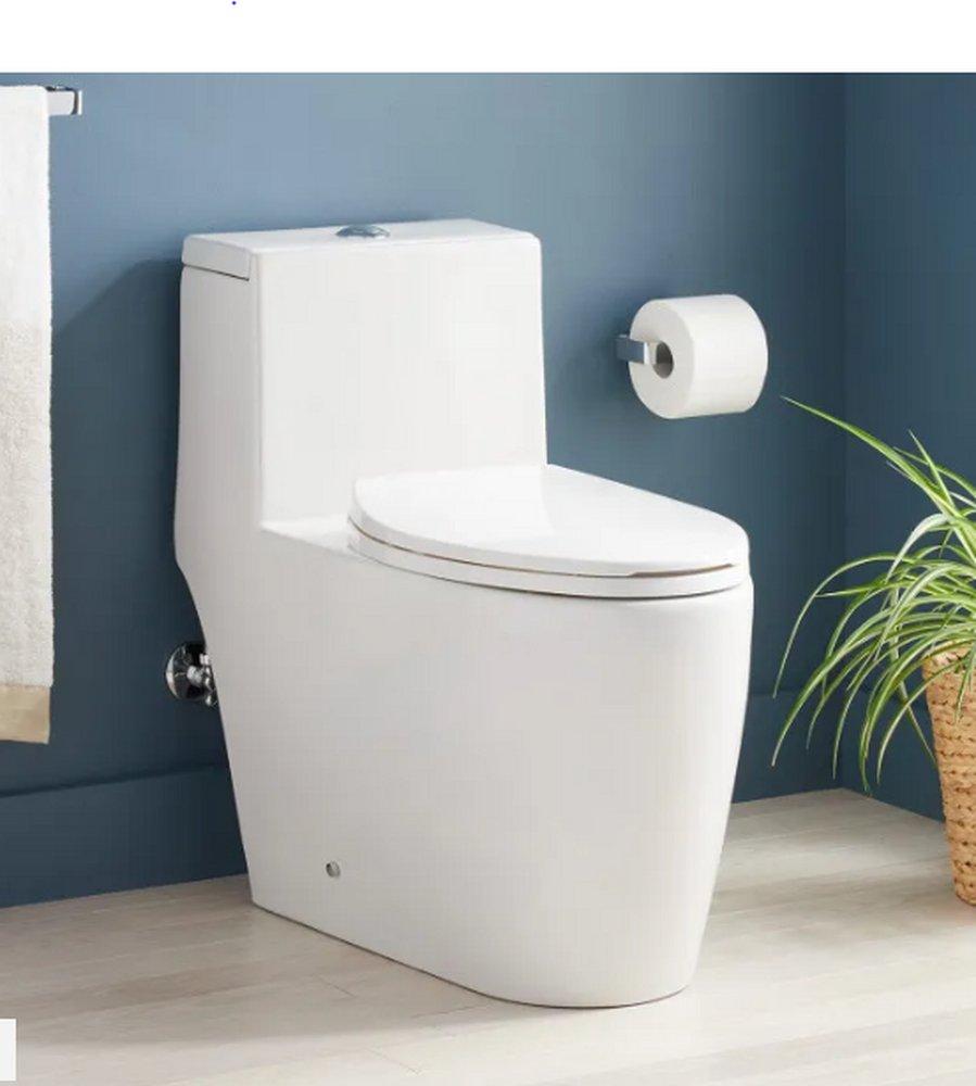 Signature Hardware White 1.28 gpf Elongated Floor Mount One Piece Toilet 