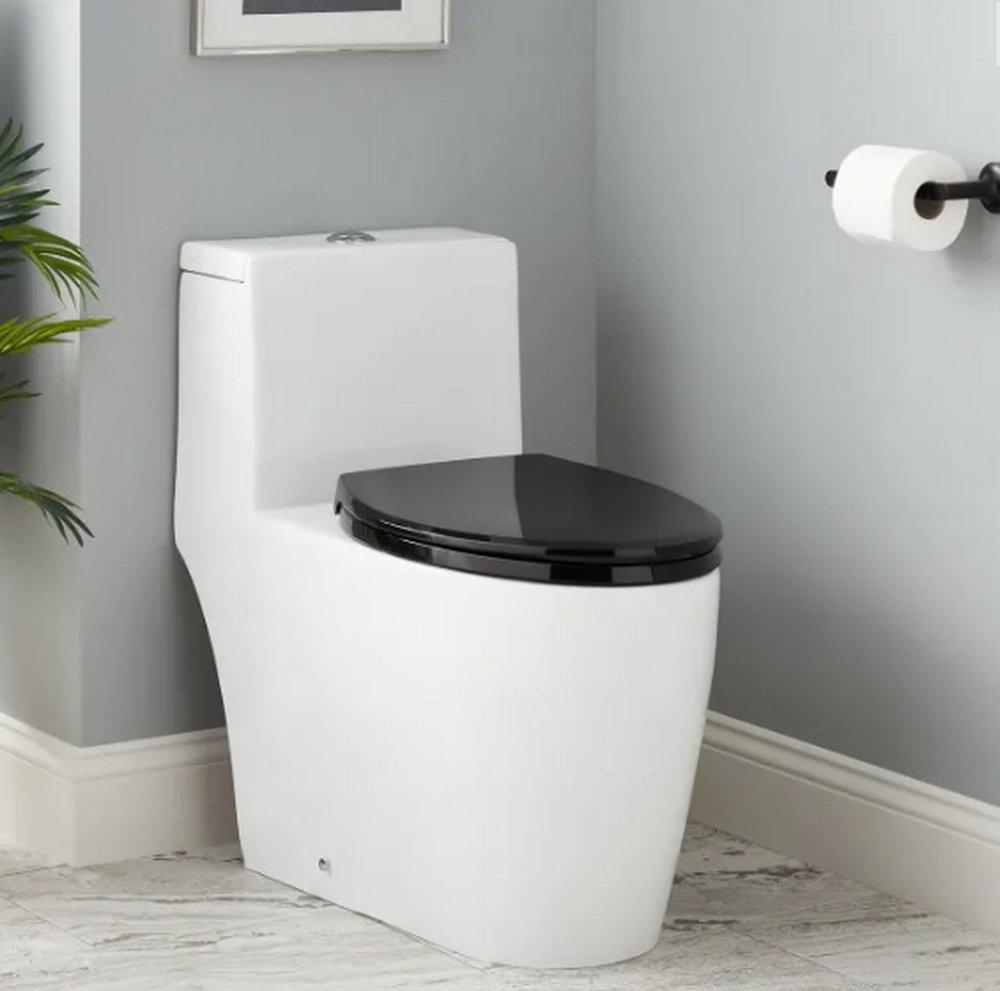 Signature Hardware White 1.28 gpf Elongated Floor Mount One Piece Toilet 