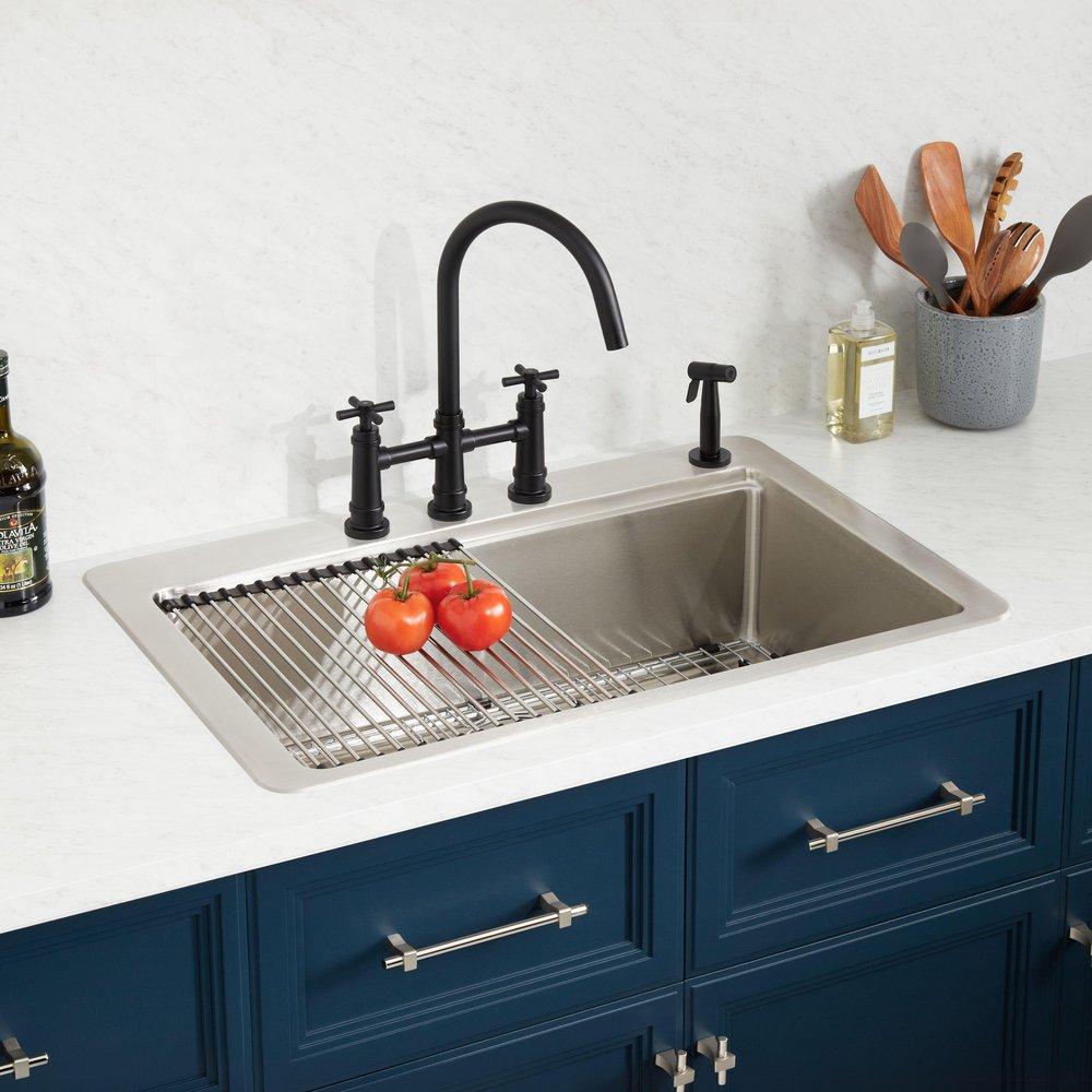 33 in. Drop-in Stainless Steel Single Bowl Workstation Kitchen Sink 