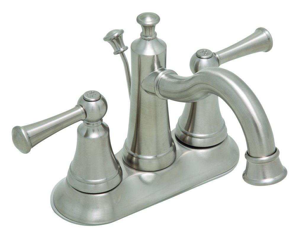 Two Handle Centerset Bathroom Sink Faucet in Brushed Nickel 