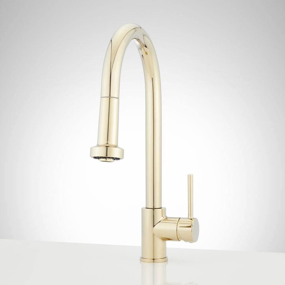 Signature Hardware Polished Brass Single Handle Pull Down Kitchen Faucet 