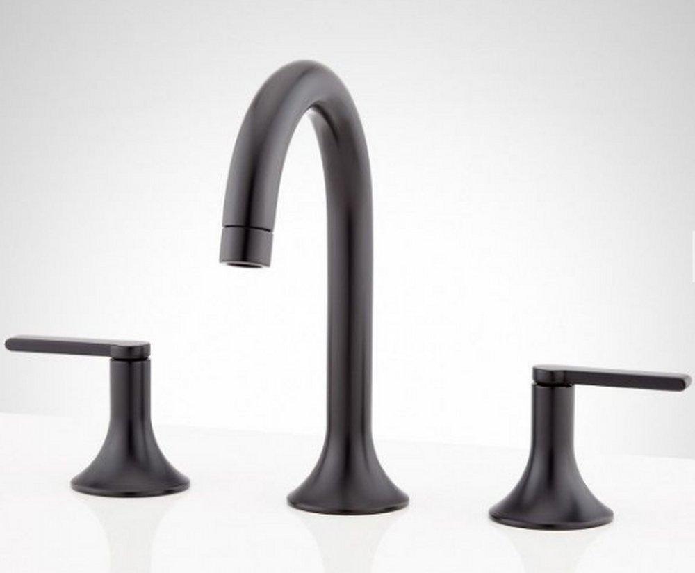 Signature Hardware Matte Black Two Handle Widespread Bathroom Sink Faucet 