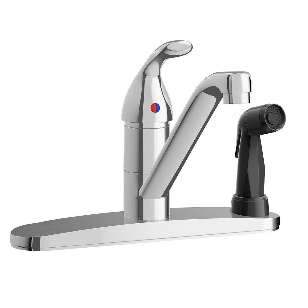 Single Handle Kitchen Faucet in Polished Chrome with Black Side Spray 