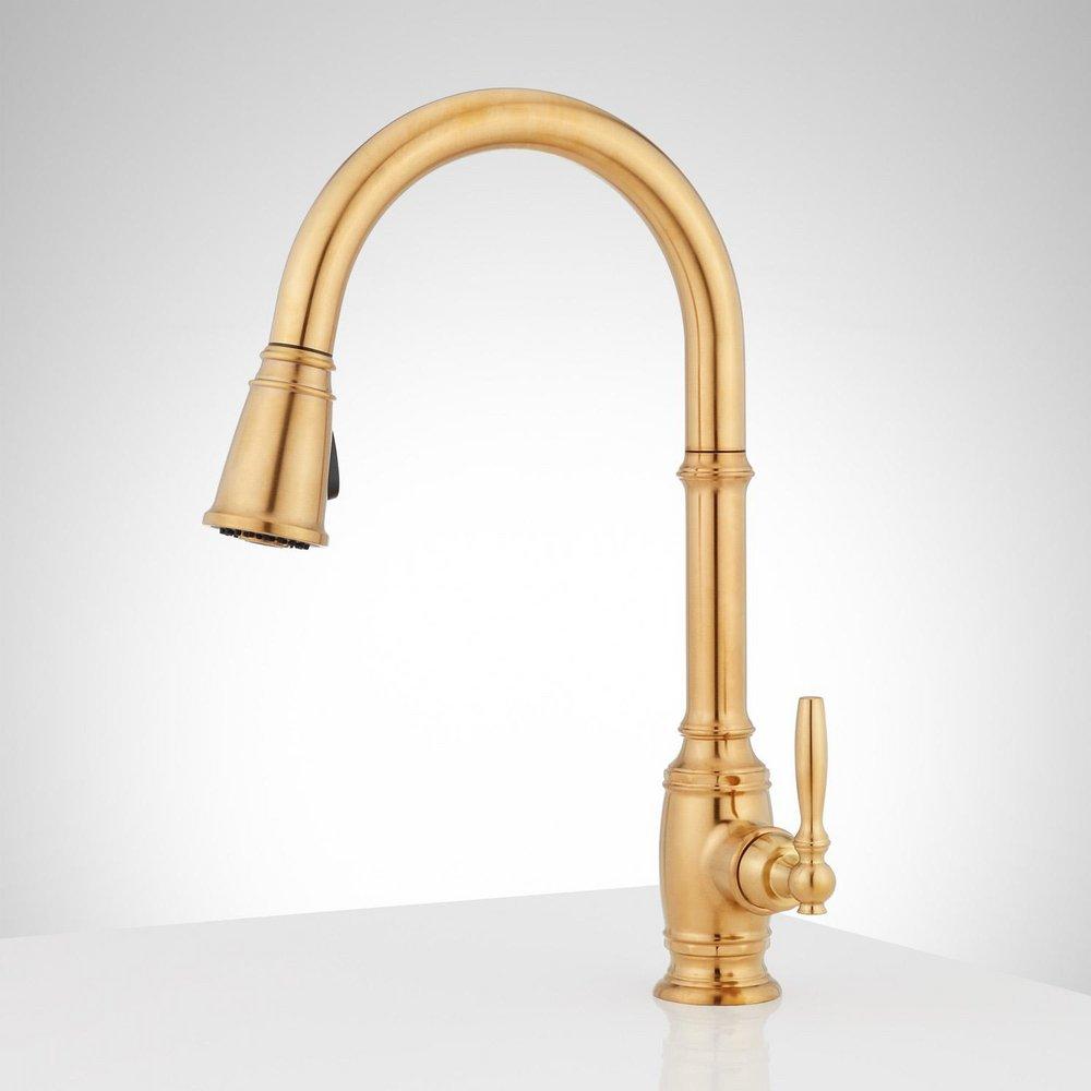 Signature Hardware Brushed Gold Pull Down Kitchen Faucet 