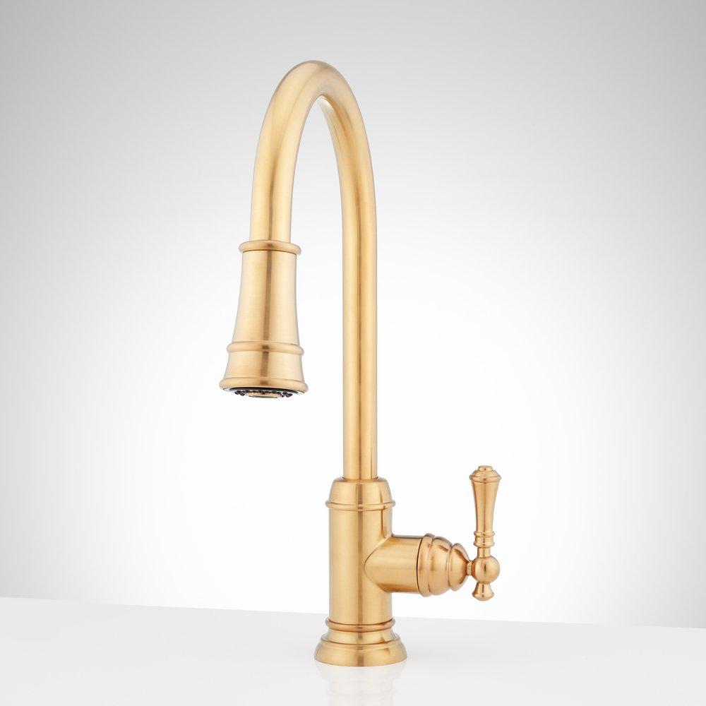 Signature Hardware Brushed Gold Pull Down Kitchen Faucet 