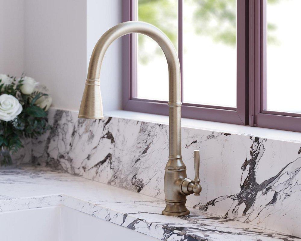 Signature Hardware Aged Brass Pull Down Kitchen Faucet 