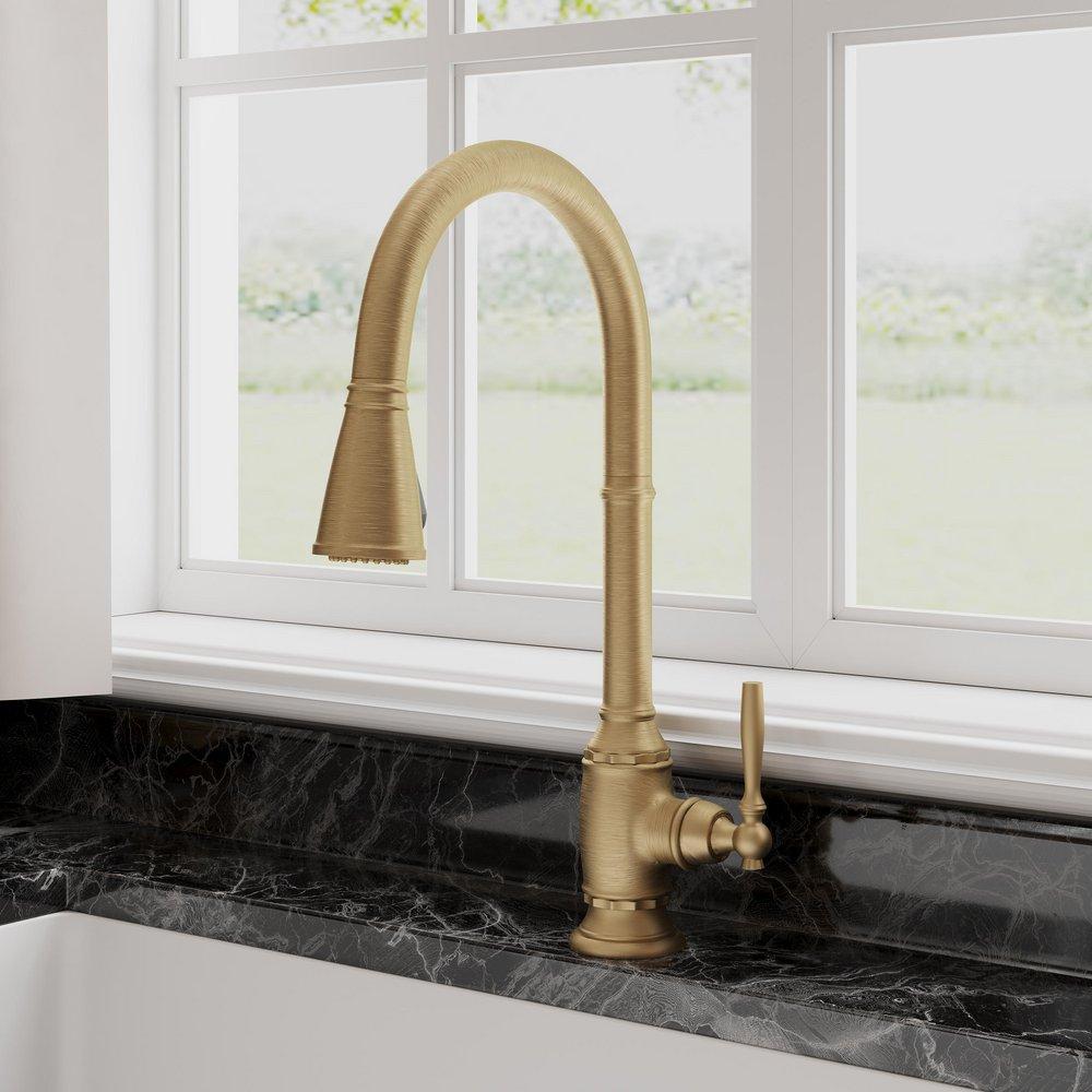 Signature Hardware Aged Brass Pull Down Kitchen Faucet 
