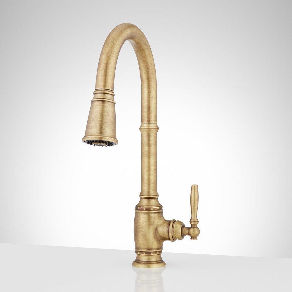 Signature Hardware Aged Brass Pull Down Kitchen Faucet 