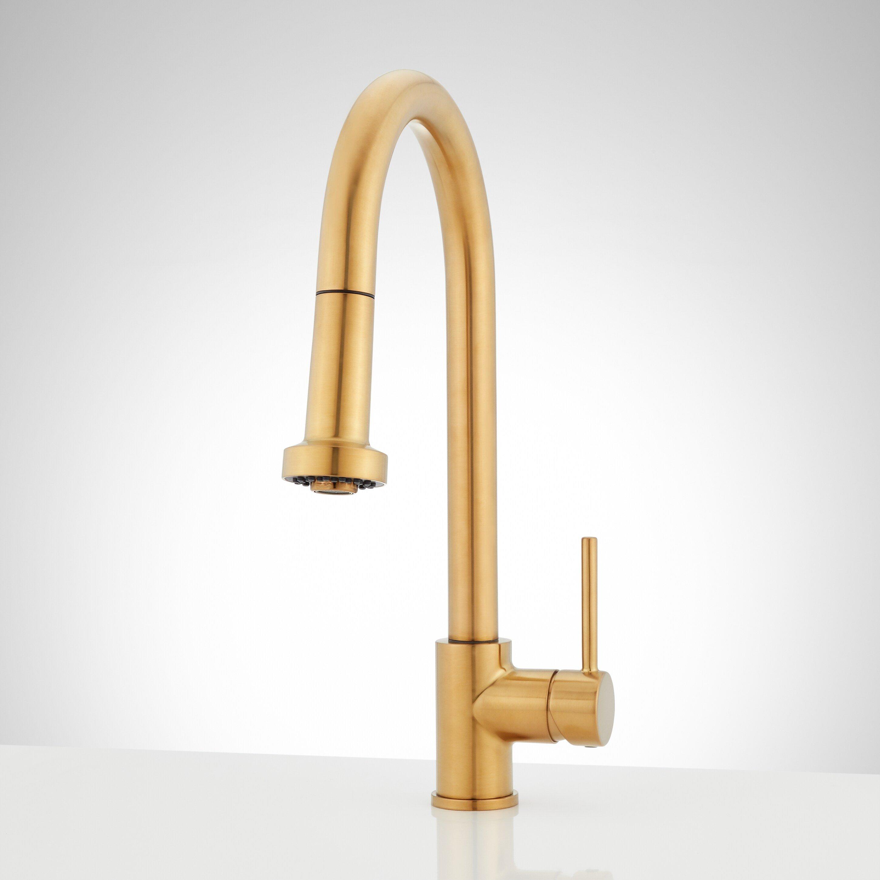 Signature Hardware Brushed Gold Single Handle Pull Down Kitchen Faucet 