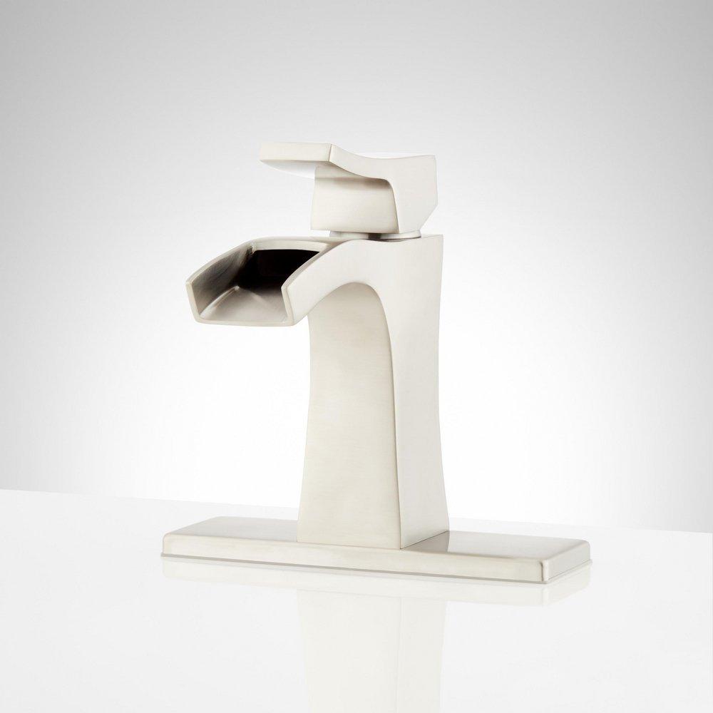 Signature Hardware Brushed Nickel Single Handle Waterfall Bathroom Sink Faucet 