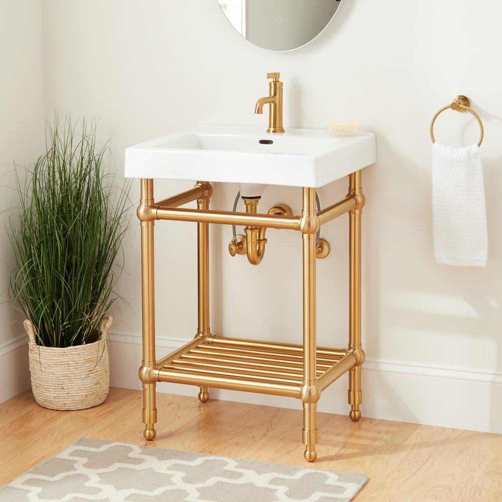 24 in. Single Hole Console Sink with Brushed Gold Legs 