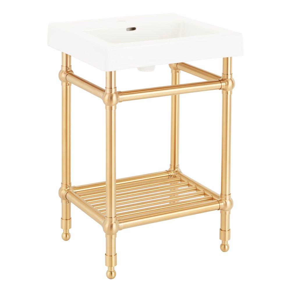 24 in. Single Hole Console Sink with Brushed Gold Legs 