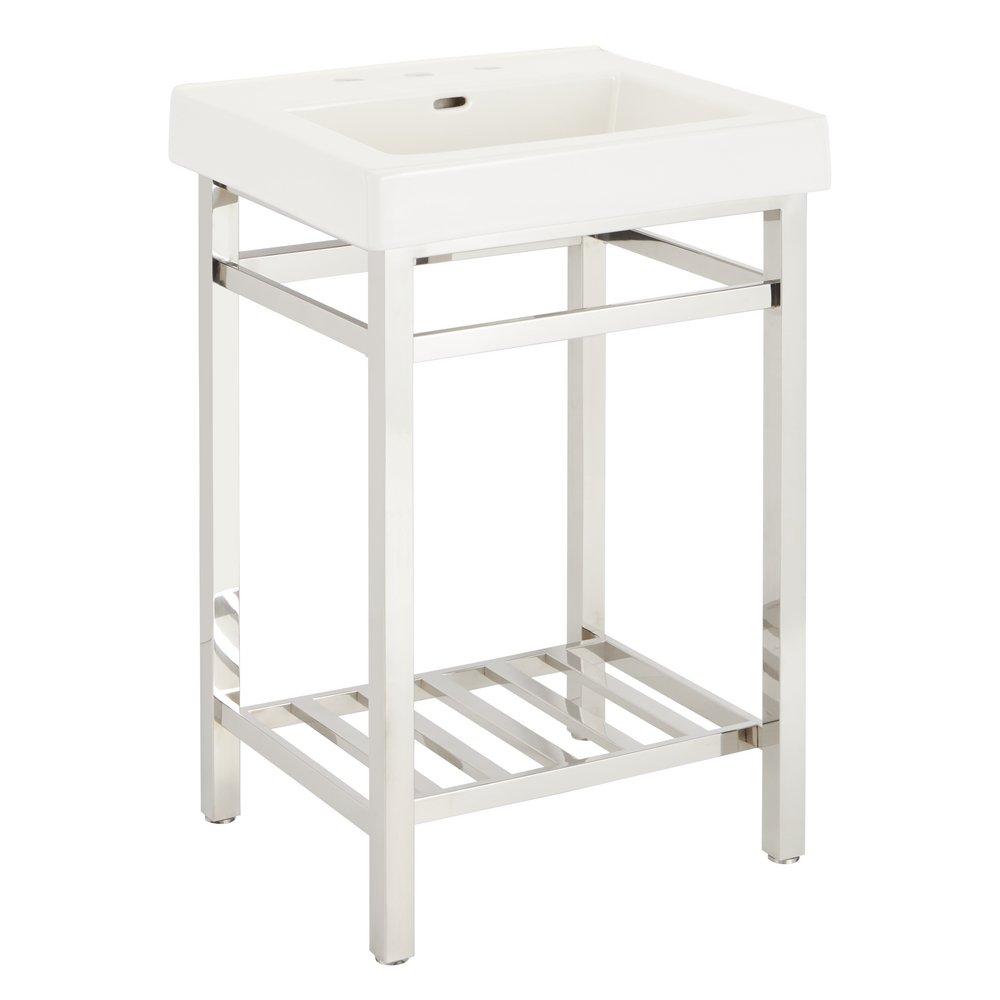 24 CONSOLE SINK WITH MODERN TOP 8 WIDESPREAD POLISHED STAINLESS STEEL 