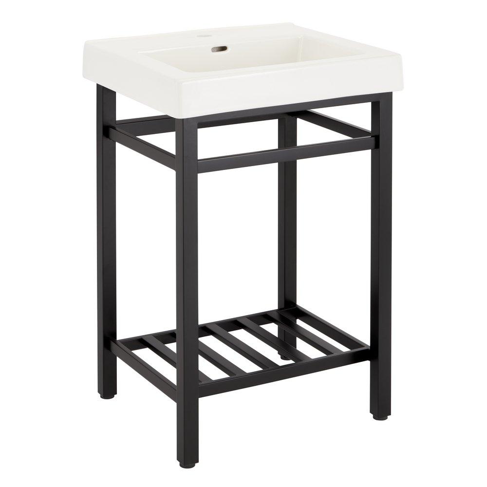 24 CONSOLE SINK WITH MODERN TOP SINGLE HOLE MATTE BLACK 