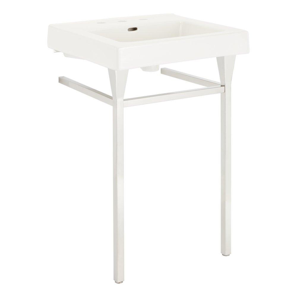 24 CONSOLE SINK WITH MODERN TOP 8 WIDESPREAD POLISHED STAINLESS STEEL 