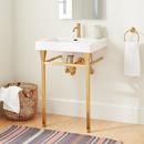 24-1/8 x 20-3/8 in. Rectangular Console Bathroom Sink in White with Brushed Gold Legs