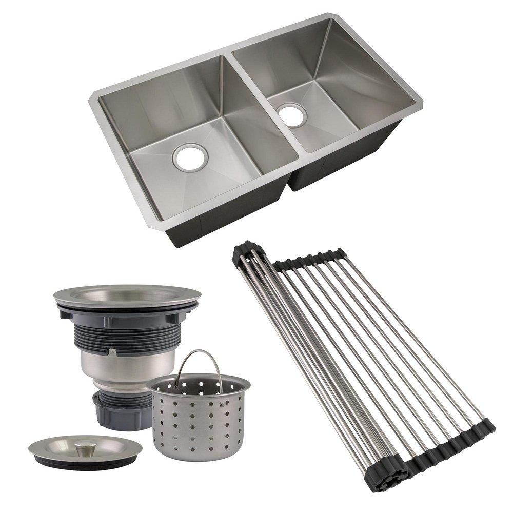 Design House 32 x 18 in. 2 Hole 2 Bowl Undermount Kitchen Sink 