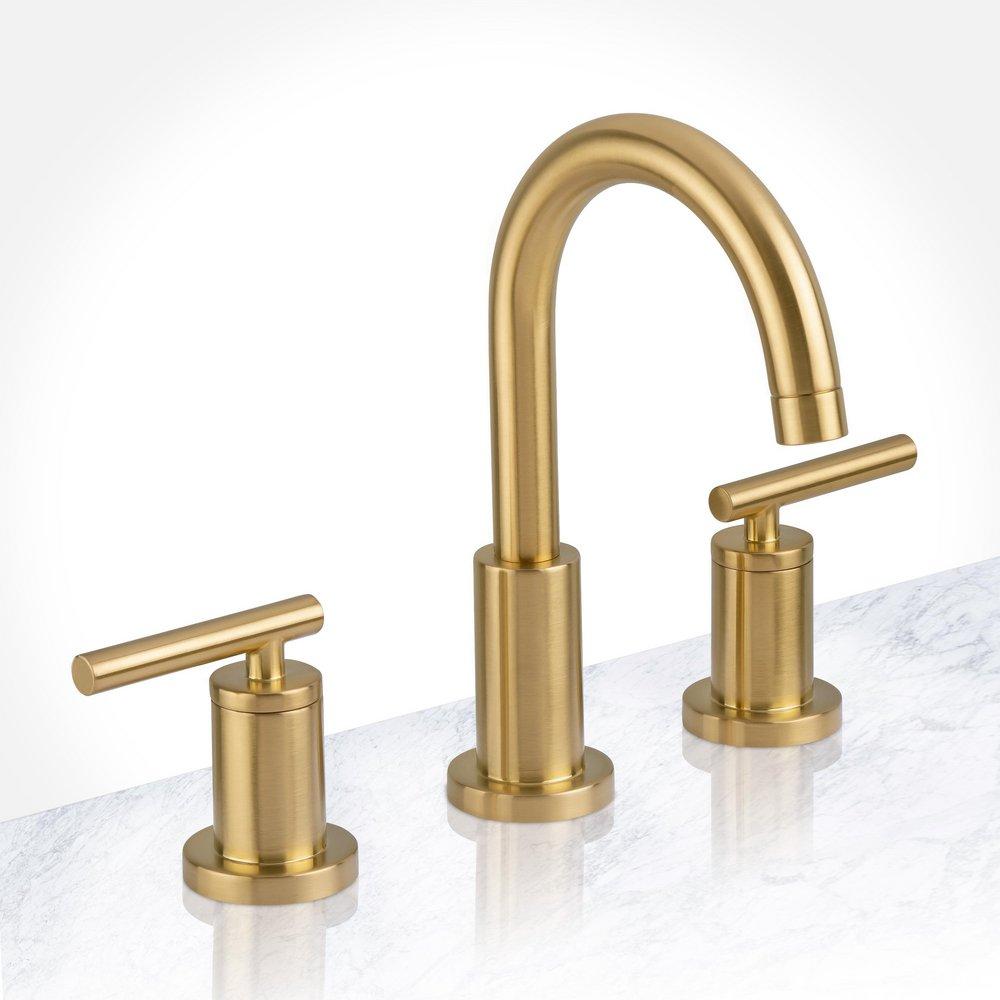Two Handle Widespread Bathroom Sink Faucet in Brushed Gold 