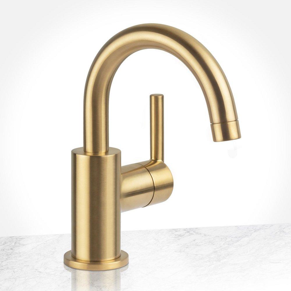 Single Handle Monoblock Bathroom Sink Faucet in Brushed Gold 