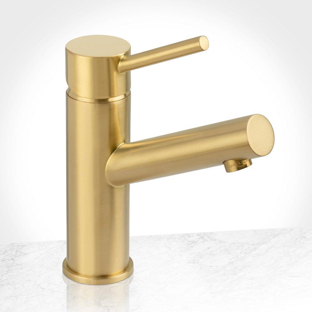 Single Handle Monoblock Bathroom Sink Faucet in Brushed Gold 
