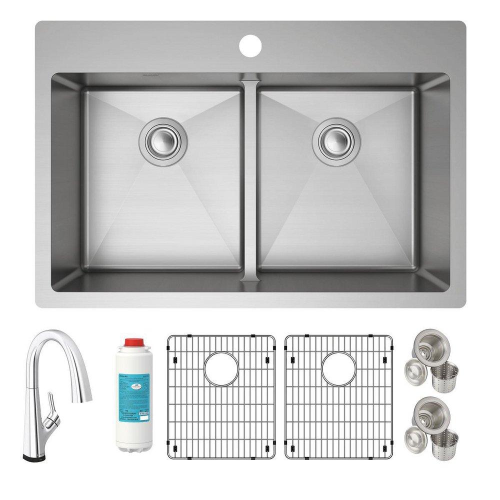 Elkay Chrome 33 x 22 in. 1 Hole Stainless Steel Dual Mount Kitchen Sink Kit 