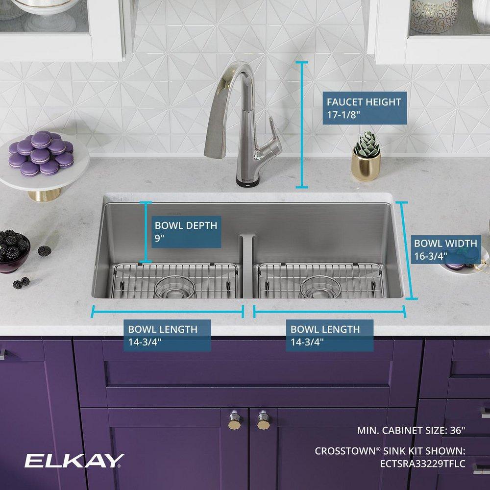 Elkay Chrome 33 x 22 in. 1 Hole Stainless Steel Dual Mount Kitchen Sink Kit 