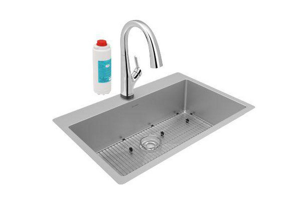 Elkay Chrome 33 x 22 in. 1 Hole Stainless Steel Dual Mount Kitchen Sink Kit 