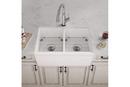 Elkay White 33 x 19-15/16 in. No Hole Fireclay 2 Bowl Farmhouse Kitchen Sink Kit 