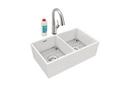 Elkay White 33 x 19-15/16 in. No Hole Fireclay 2 Bowl Farmhouse Kitchen Sink Kit 