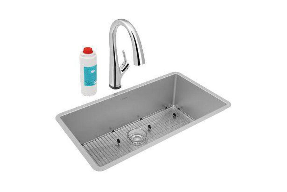 Elkay Chrome 32-1/2 x 18 in. No Hole 1 Bowl Undermount Kitchen Sink Kit 