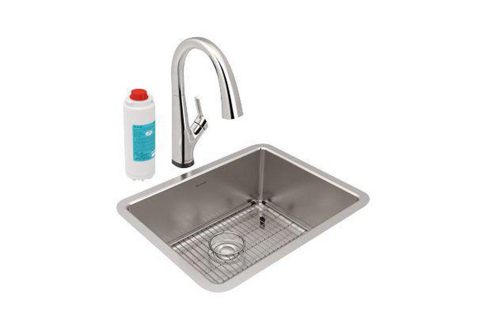 Elkay Chrome 23-1/2 x 18-1/4 in. No Hole 1 Bowl Undermount Kitchen Sink Kit 