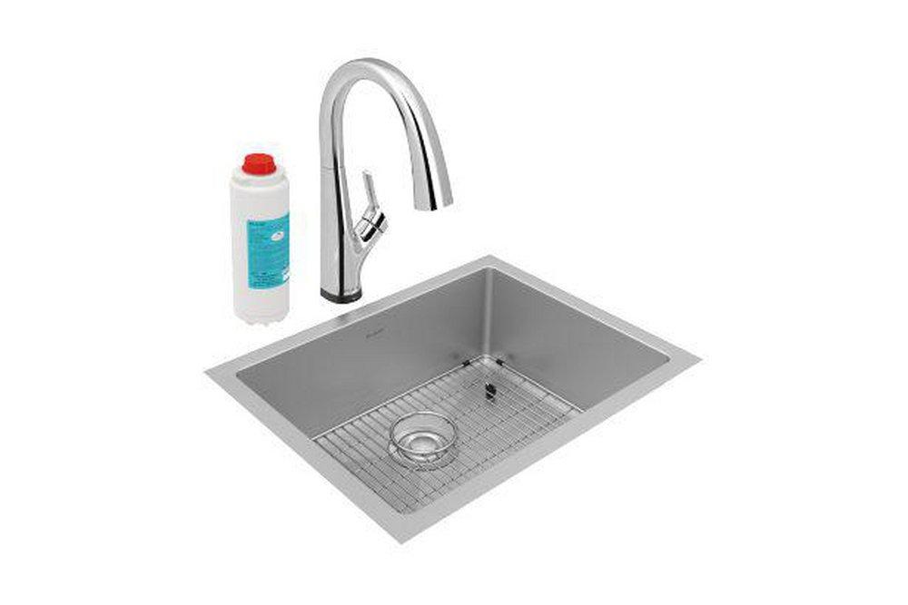 Elkay Chrome 23-1/2 x 18-1/4 in. No Hole 1 Bowl Undermount Kitchen Sink Kit 