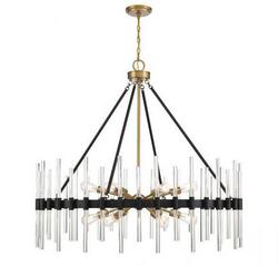 41 x 45 in. 60W 1-Tier 12-Light Incandescent Mid-century Modern Chandelier in Matte Black with Warm Brass
