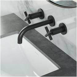 Two Handle Wall Mount Bathroom Sink Faucet in Matte Black